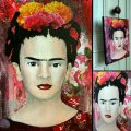 Frida K., technique mixte, 17x23cm, toile - Vendu
