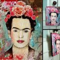 Frida Kahlo, technique mixte, 17x23cm, toile - Vendu